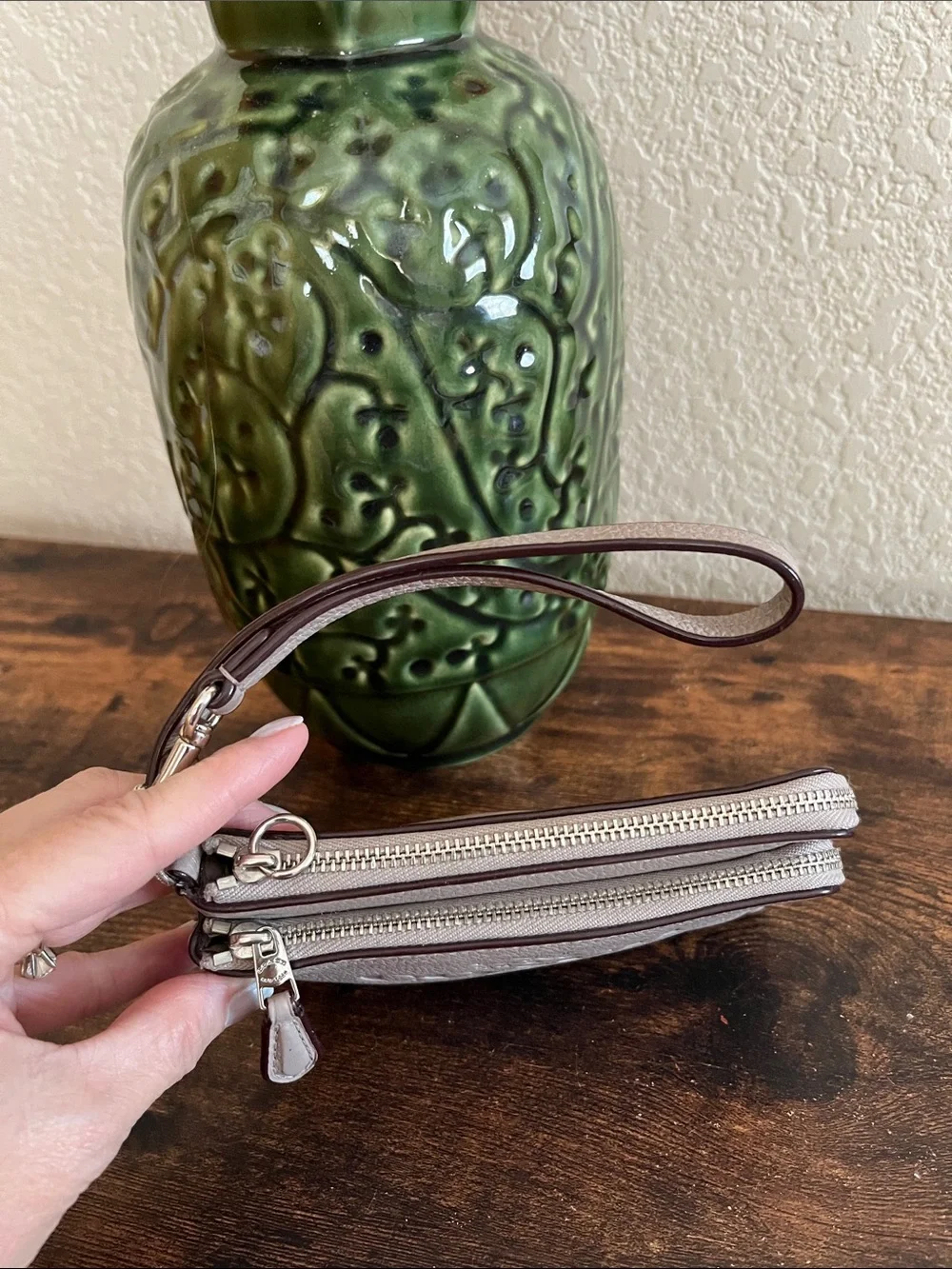 Coach Pebble Leather Double Zip Wristlet